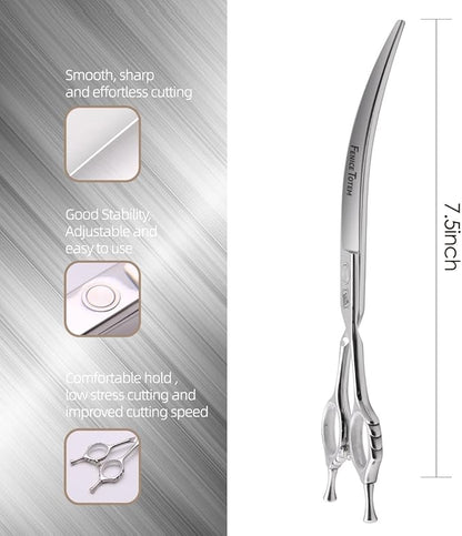 Dog Grooming Scissors: 7.5 inch Pet Curved Shears Made Of Japanese VG10 Advanced Stainless Steel Professional Grooming Scissors for Dogs Cats and Other Pets