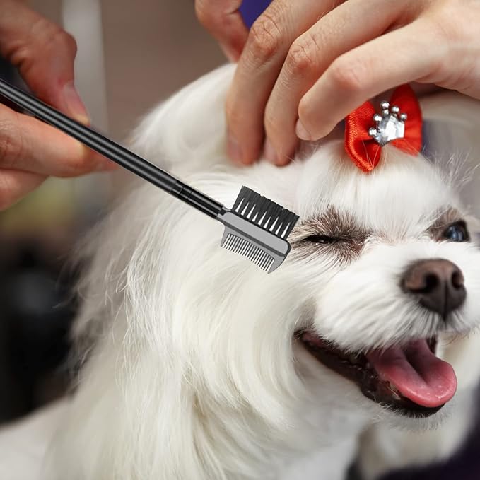 Flea Comb Lice Comb Cat Comb Dog Comb Pet Grooming Combs Tear Stain Remover Comb Remove Mucus Crust 2-in-1 Metal Round Smooth Teeth Comb Remove Floating Hair Tangles Dander (pink)