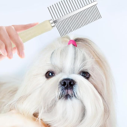 4 PACK Dog Cat Pet Comb Stainless Steel Cat Double-Sided Grooming Brush Professional Dog Grooming Comb Pet Hair Brush Cat Flea Comb for Long Short Hair Fur Brush Tool