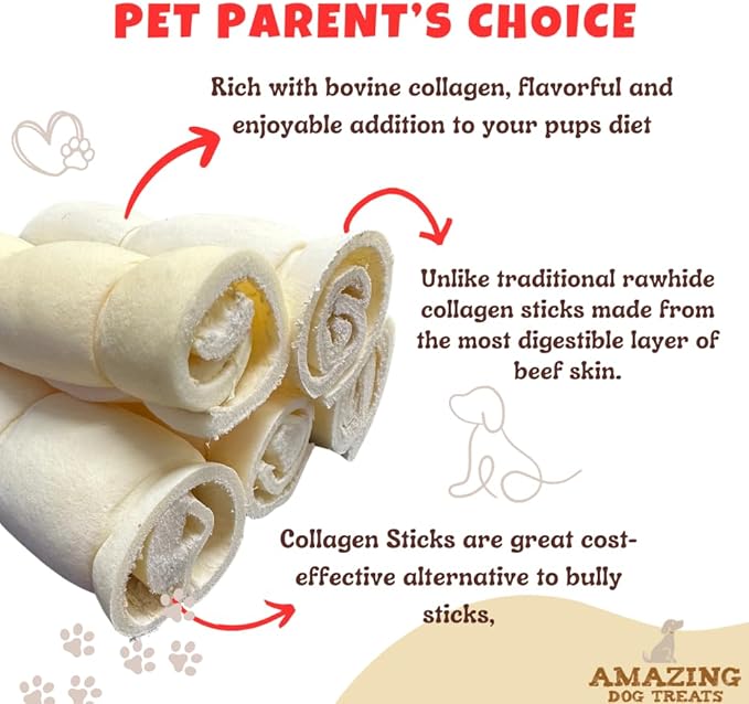 Amazing Dog Treats - Beef Cheek Rolls (6" Regular - 40 Pcs Bulk) - Safe Rawhide Alternative Dog Chew - Great for Power Chewers - Long Lasting Dog Chew - Retriever Rolls for Dogs…