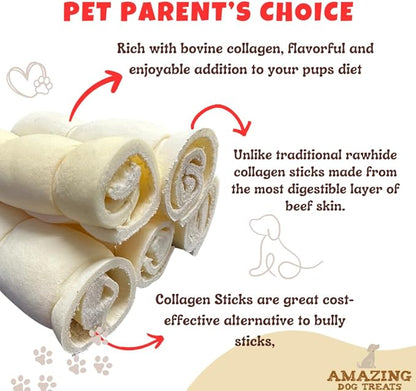 Amazing Dog Treats - Beef Cheek Rolls (6 Inch Regular - 8 Pcs) - No Hide - Safe Rawhide Alternative Dog Chew - Great for Power Chewers - Long Lasting Dog Chew - No Splinters - Retriever Rolls For Dogs