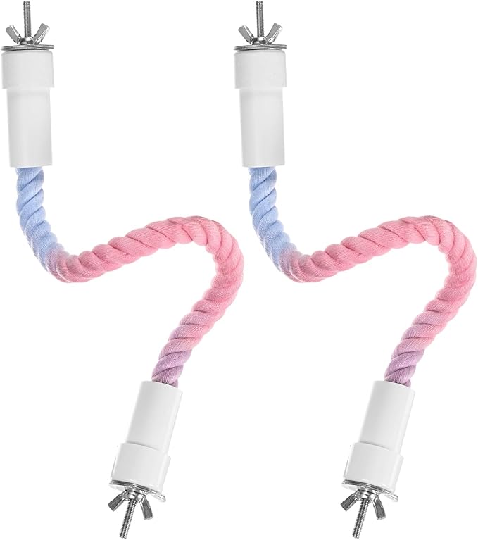 2-Pack Rope Perches for Bird Cages, 13.8 in Length Comfort Grip Flexible Rope Perch Beak & Paw Grinding for Parrots/Cockatiels/Parakeets, Bird Platform Sand [Pink Blue]