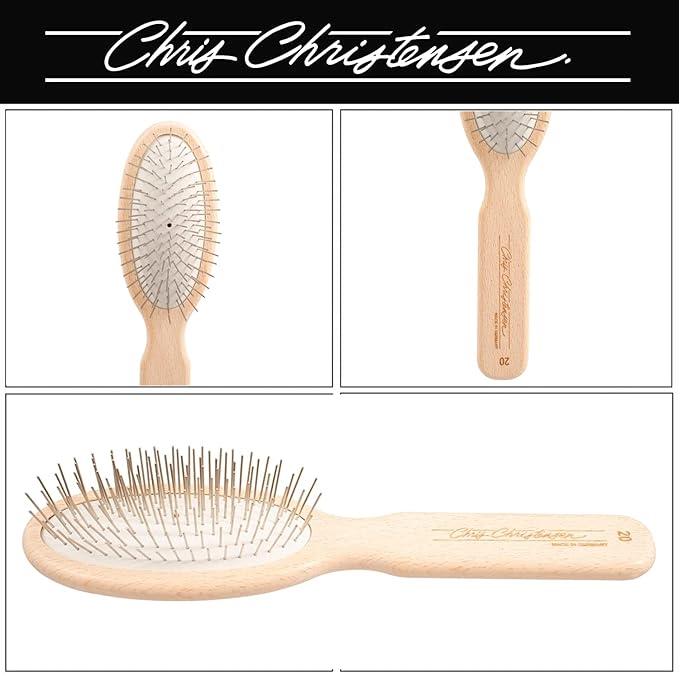 Chris Christensen 20 mm Oval Pin Dog Brush, Original Series, Groom Like a Professional, Stainless Steel Pins, Lightweight Beech Wood Body, Ground and Polished Tips
