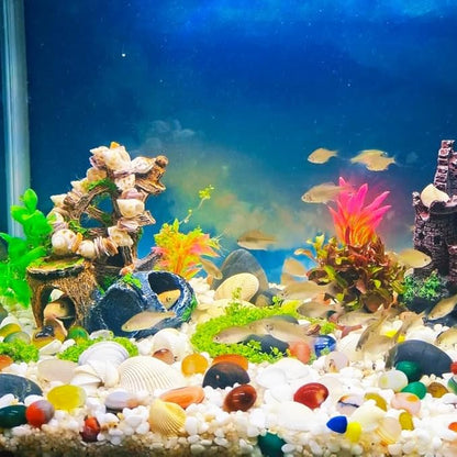 Mipukbay Fish Tank Decoration, Broken Ship Wheel & Cask Aquarium Decor Hiding Cave Ornament Landscaping Rock Resin Decoration