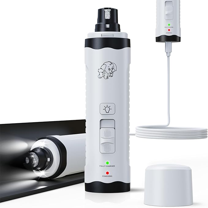 YABIFE Whisper Quiet Dog Nail Grinder, Dog Nail Trimmers Kit for Grooming, Electric Pet Nail File, Dual Lights for Quick Location, 2 Speeds, for Puppy, Small Medium Large Dogs and Cats