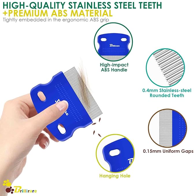 3 Pack Dog Grooming Comb, Flea Lice Pet Combs, Stainless Steel Cat Combs with Rounded Teeth, Professional Metal Tear Stain Remover, Dematting Tool for Small, Medium & Large Pets