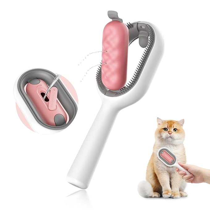 Cat Brush with Water Tank Pet Hair Removal Comb Slicker Brushes for Dogs Cats Grooming Tool Removes Loose Undercoat Mats Tangled Hair Brush for Pet Massage (LongHaired Pink)