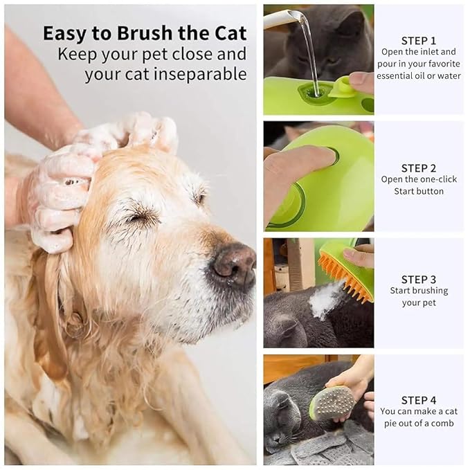 3 in 1 Steamy Pet Brush for Dogs Cats Shedding,Pet Spray Hair Removal Comb, Misting Misty Cat Bath Brush Steaming for Grooming (Green)
