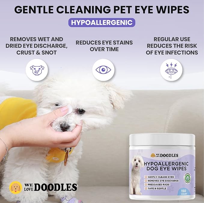 We Love Doodles 50 pcs Dog Teeth Cleaning Wipes & 150 pcs Dog Eye Wipes Bundle - Pet Dental Finger Wipes for Dogs, Freshens Breath Dog Dental Wipes, Pet Eye Wipes Pads & Safe Dog Eye Cleaner