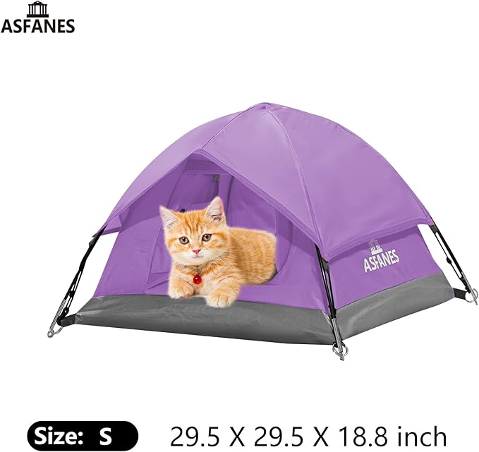 Outdoor Waterproof Pet Camping Tent, Cave Bed for Indoor Cats and Small Dogs, Portable Cat House Dog House, 21.6x21.6x14.9'', Purple, S.