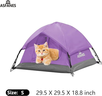 Outdoor Waterproof Pet Camping Tent, Cave Bed for Indoor Cats and Small Dogs, Portable Cat House Dog House, 21.6x21.6x14.9'', Purple, S.