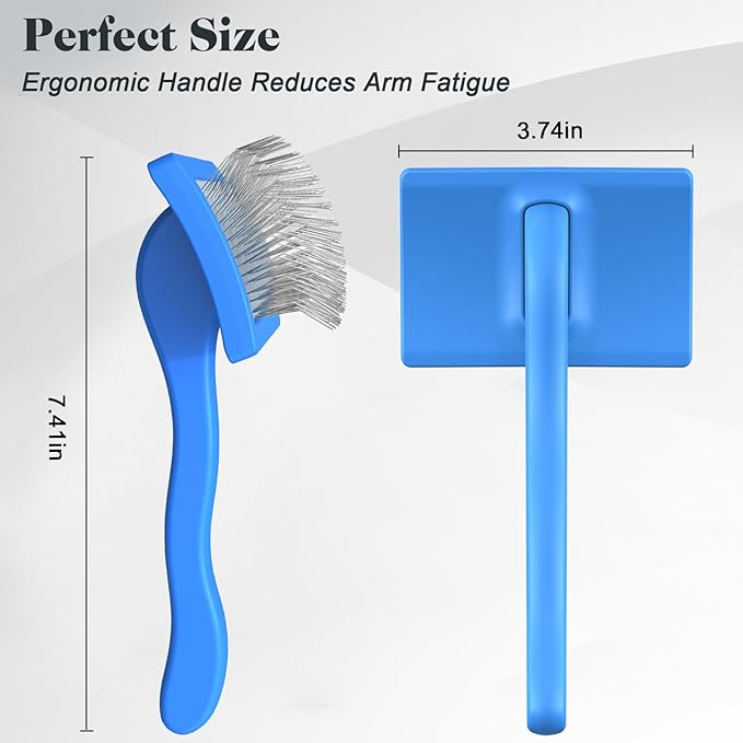 2PCS Slicker Brush for Dogs & Pet Comb,Professional Dog Grooming Brush (Goldendoodles,Poodles,Labradoodles) with Extra Long Pins to Effectively Remove Tangles, Knots and Mats (Blue Medium)