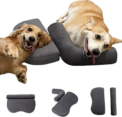 Dog pillow suitable for large dogs, multi-functional for people and pets, beneficial for cervical spine / neck, portable U-shaped pillow. Super soft high density soothing, improves joints(Gray,Large)