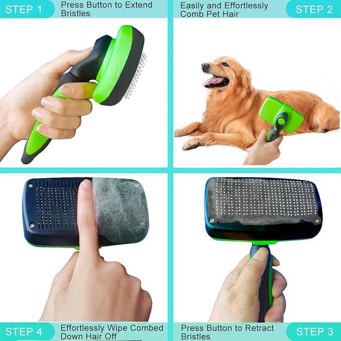 Self Cleaning Slicker Brushes for Pets,Dog Brush for grooming, Massaging Tool Suitable for Dog or Cat,Dog Brush or Cat Brush. (Green)