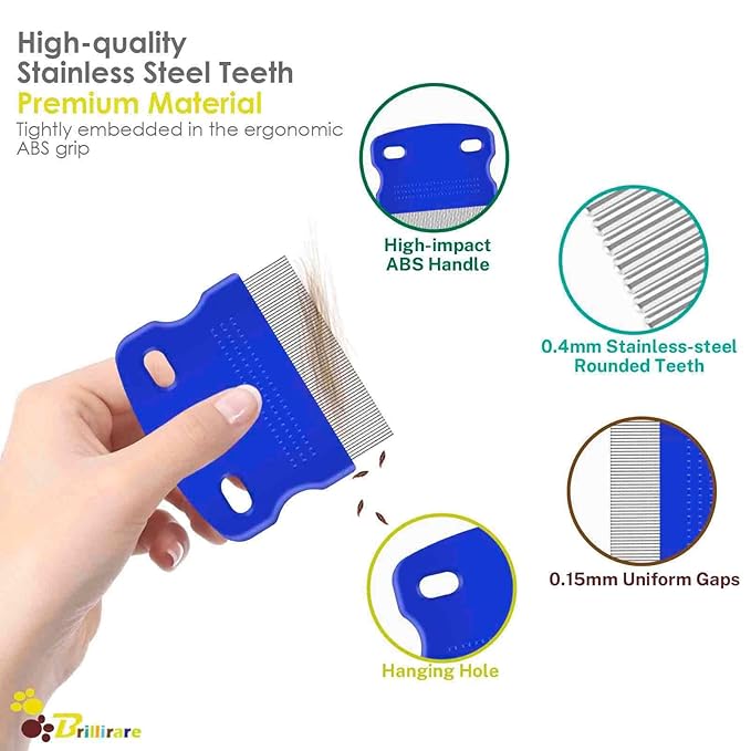 3 Pack Dog Grooming Comb, Flea Lice Pet Combs, Stainless Steel Cat Combs with Rounded Teeth, Double Sided Professional Tear Stain Remover, Dematting Tool for Small Medium Large Pets