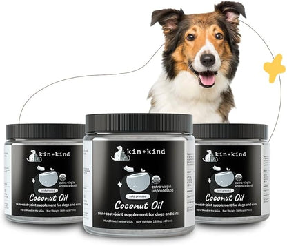 Organic Coconut Oil Pet Supplement for Dogs & Cats - Natural Skin and Coat Support with Cold Pressed Extra Virgin Coconut Oil - Itchy Skin & Dry Cracked Noses - Made in USA - Bundle (3 x 16 fl oz)