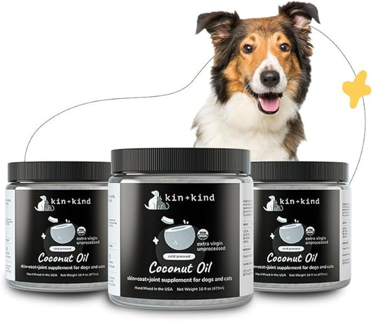 Organic Coconut Oil Pet Supplement for Dogs & Cats - Natural Skin and Coat Support with Cold Pressed Extra Virgin Coconut Oil - Itchy Skin & Dry Cracked Noses - Made in USA - Bundle (3 x 16 fl oz)