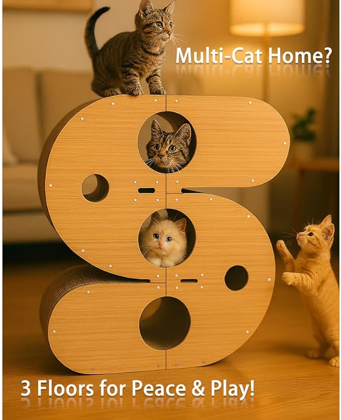 3-in-1 S-Shaped Cat Scratcher Tunnel & Cat Tree – Large Cat Furniture for Climbing, Scratching, Hiding & Play, Multi-Entry Maze Design, 37"x41.7"x11.8