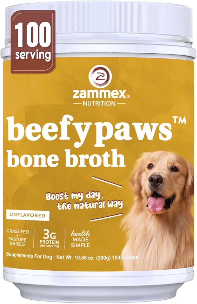 Zammex Bone Broth for Dogs, Grass Fed Beef Bone Broth Protein Powder - Supports Joints and Bone, Enhances Fur, Dogs & Cats Food Toppers for Dry & Wet 10.58oz