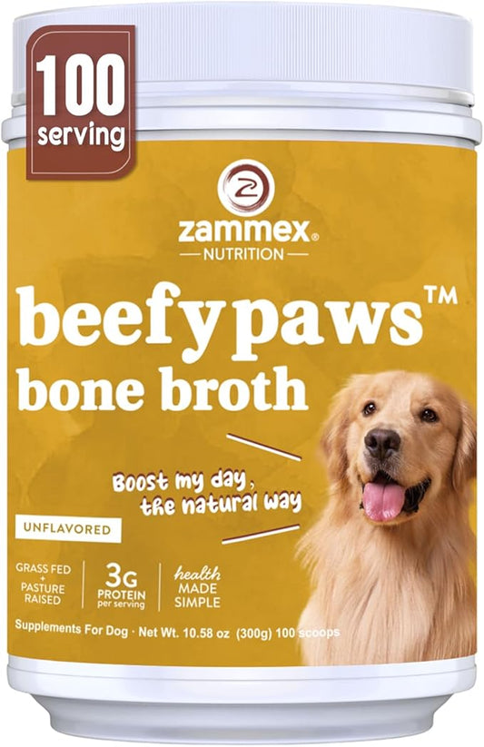 Zammex Bone Broth for Dogs, Grass Fed Beef Bone Broth Protein Powder - Supports Joints and Bone, Enhances Fur, Dogs & Cats Food Toppers for Dry & Wet 10.58oz