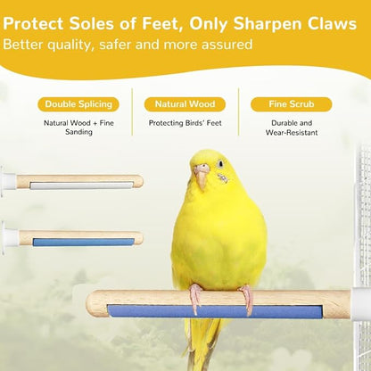 2-Pack Natural Wood Bird Perch with Foot Grinding, 7.8 Inch Bird Cage Accessories for Parakeets Cockatiel Lovebird Canary, Foot Health Training (Color Yellow & Pink)