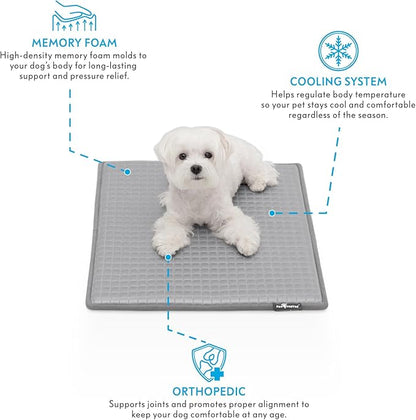 Paw Inspired Cooling Orthopedic Crate Pad for Dogs, Washable Memory Foam Dog Cooling Mat (23x17 Inch XS/Small Size for 24 Inch Kennel, Gray)