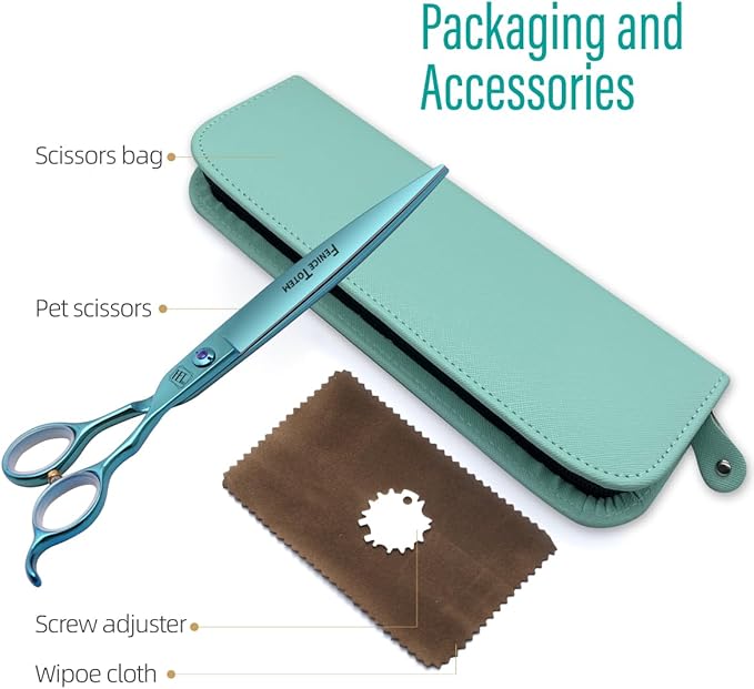 Dog Grooming Scissors: Blueish Green 7.5 inch Pet Straight Shears Made Of Japanese 440C Advanced Stainless Steel Professional Grooming Scissors for Dogs Cats and Other Pets