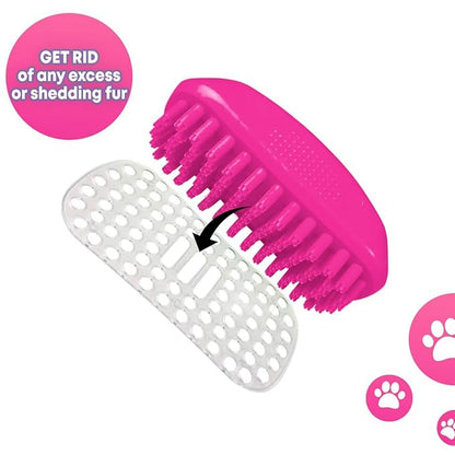 Pet Bath Massage Brush - Premium Cat and Dog Bath Brush Scrubber with Removable Cover - Soft Bristle Silicone Dog Brush for Short & Long Haired Pets - Dog Scrubber for Bath (Pink)