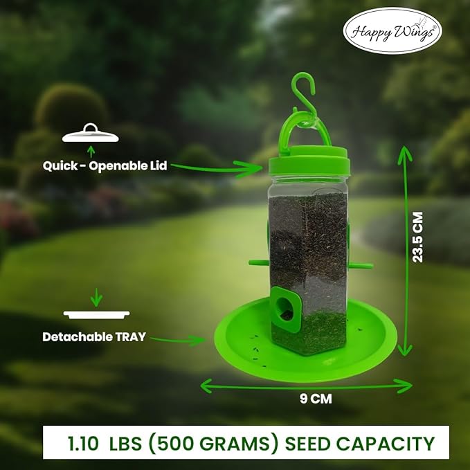 Happy Wings Plastic Tube Bird Feeder, Natural Green, Set of 2, Hanging Feeder for Wild Birds