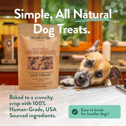 Portland Pet Food Company Gingerbread Dog Treats Healthy Biscuits for Small Medium & Large Dogs - Grain-Free, Human-Grade All Natural Cookies, Snacks & Puppy Training Treats - Made in The USA - 5 oz