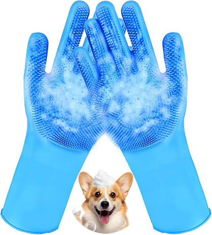 Dog Washing Gloves with Rubber Bristle Scrubber, Gentle Dog Bath Gloves Cat Shampoo Brush Supplies, Massaging, Bathing and Grooming Mitts for Pets - 1 Pair