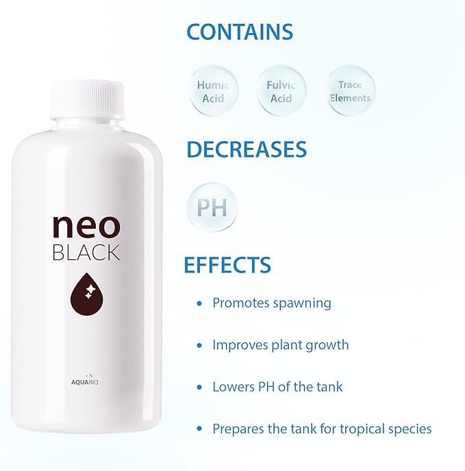 Neo Black - Blackwater Aquarium Conditioner for Freshwater Planted Aquariums - Promotes Spawning & Plant Growth for Biotope Aquariums - Liquid Humic & Fulvic Acid Fish Tank Conditioner - 300ml