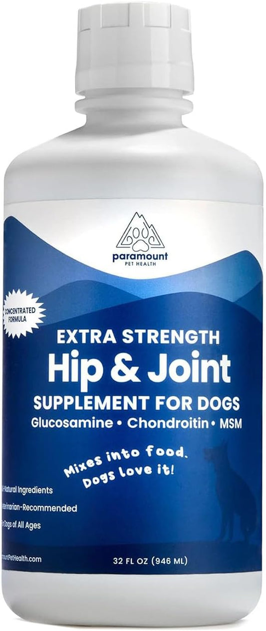 Paramount Pet Health Liquid Glucosamine for Dogs, Hip & Joint Supplement with Chondroitin & MSM, 32 oz Mobility Support for Large Dogs, Human-Grade Joint Care Made in GMP & FDA Registered Facility