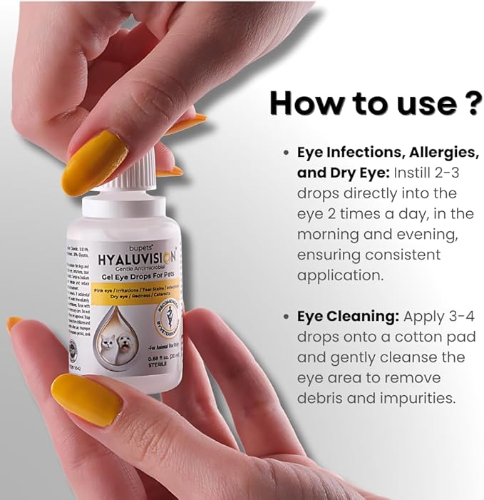 Hyaluvision Pet Eye Drops  0.40% Hyaluronan for Dogs & Cats, Relieves Dry Eyes & Infection, Eye Lubricant & Hydration, Soothes Allergy & Pink Eye, Tear Stain Remover, 0.68 fl oz