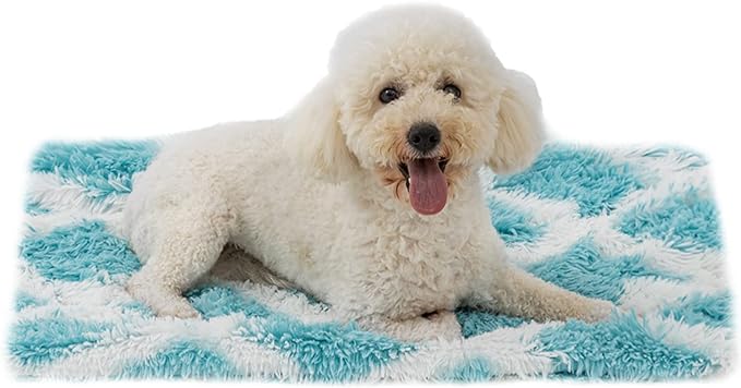 PJYuCien Fluffy Fleece Calming Pet Throw Blanket, Super Soft and Warm for Indoor Cats and Dogs, Small 16 * 24", Machine Washable, Blue Diamond Pattern, White Puppy Blanket
