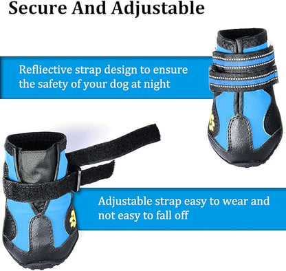CovertSafe& Dog Boots for Dogs Non-Slip, Waterproof Dog Booties for Outdoor, Dog Shoes for Medium to Large Dogs 4Pcs with Rugged Sole Black-Blue
