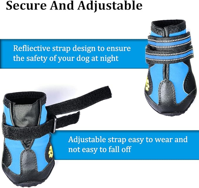 CovertSafe& Dog Boots for Dogs Non-Slip, Waterproof Dog Booties for Outdoor, Dog Shoes for Medium to Large Dogs 4Pcs with Rugged Sole Black-Blue