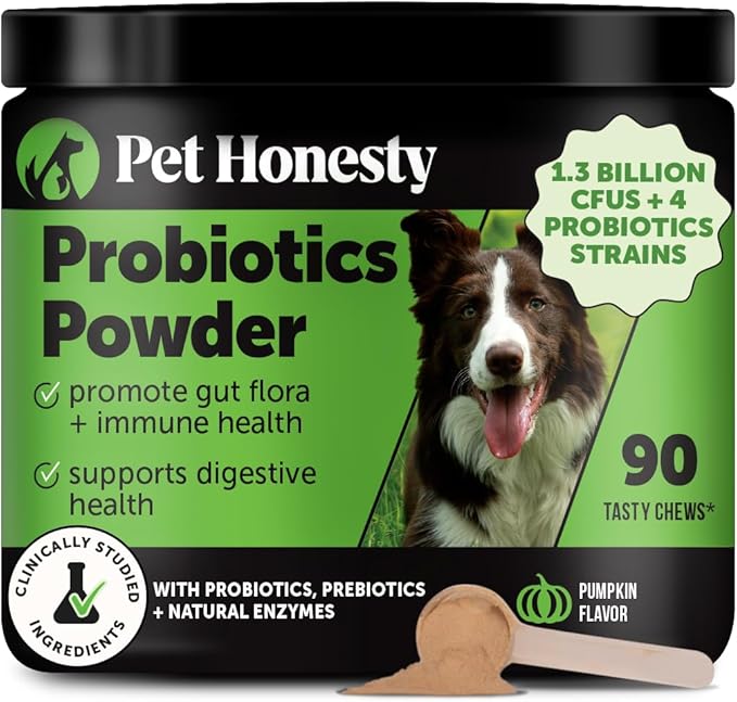 Pet Honesty All-Natural Probiotic & Pumpkin Powder Dog Supplement - Prebiotics, Probiotics, Enzymes & Antioxidants for Healthy Gut Flora, Digestion & Immunity (90 Scoops)