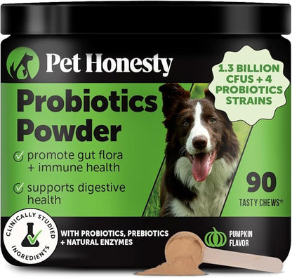 Pet Honesty All-Natural Probiotic & Pumpkin Powder Dog Supplement - Prebiotics, Probiotics, Enzymes & Antioxidants for Healthy Gut Flora, Digestion & Immunity (90 Scoops)