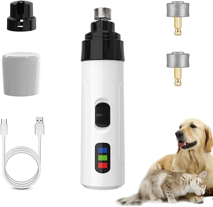 Heusom Silent Groom Pro Nail Grinder, Heusom Dog Nail Trimmer, Rechargeable USB Charging Pet Nail Grinder, Electric Dog Nail Clippers Pet Paws Grooming Smoothing Tool, 2 Grinding Heads