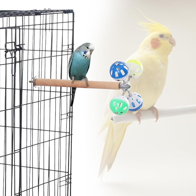Bird Perch Toy with Rotating Balls, Parrot Stand, Spinning Perch Toy for Parakeets, Budgies, Cockatiels, Budgerigars, Conures, Parrotlets