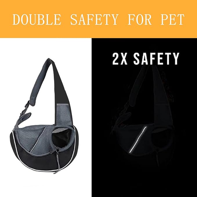 Dog Sling Carrier - Reversible Puppy Carrier Purse with Storage Pocket,Hand Free Adjust Mesh Safe Sling Bag for Cat Kitty,Crossbody Satchel Dog for Outdoor Travel Harness for Pet