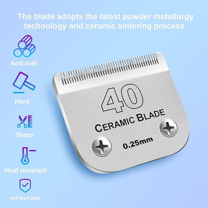 10 Pcs Detachable Pet Dog Grooming Clipper Ceramic Blade Sets,Compatible with Andis Size 40 1/100"(0.25mm),Compatible with andis/Oster A5,Wahl KM10 Series Clippers