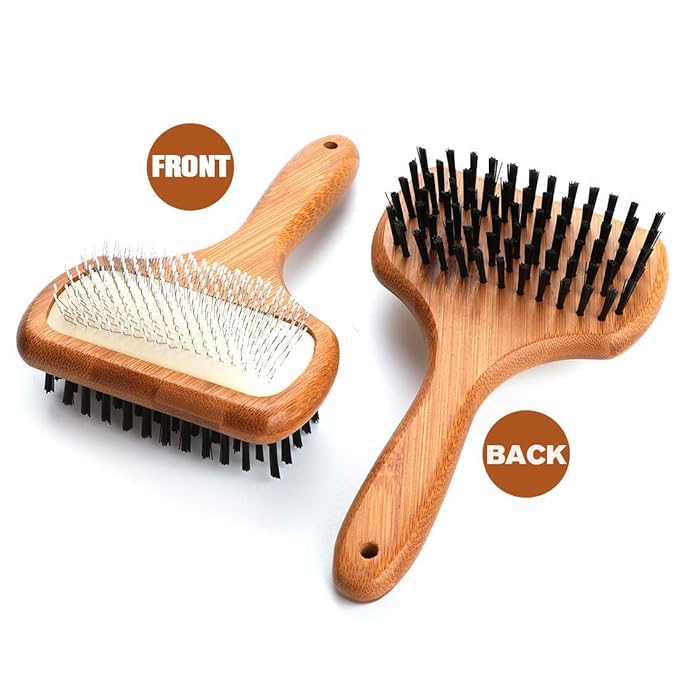 KylePet Dog brush, Double Sided Pet Slicker Brush with Bamboo Handle for Long Hair & Short Hair Pets Grooming Comb for Removing Shedding, Tangles and Dirt