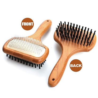 KylePet Dog brush, Double Sided Pet Slicker Brush with Bamboo Handle for Long Hair & Short Hair Pets Grooming Comb for Removing Shedding, Tangles and Dirt
