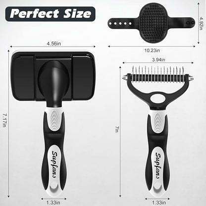 3PCS Dog Brush I Dog Brush for Shedding I Deshedding Dog Brush I Dog Bath Brush I Slicker Brush For Dogs I Dog Comb I Premium Pet Supplies (White Black)