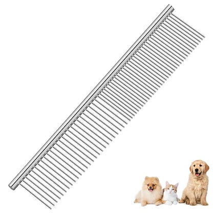Dog Grooming Comb Pet, Stainless Steel Cat Combs with Rounded Teeth, Professional Metal Tear Stain Remover, Dematting Tool for Small, Medium & Large Pets-7.5in