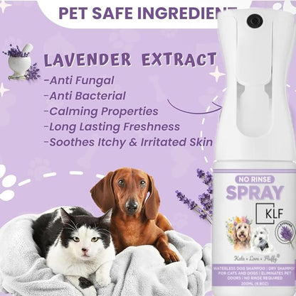 Dogs & Cats Dry Shampoo No Rinse spot Cleaning Deodorant Light Lavender Scent 200ml Spray Mist