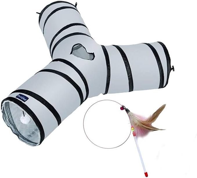PetLike Cat Tunnel (with Interactive Cat Toy and Catnip Toy) for Indoor Cats Collapsible Pop-up Pet Tube Peek Hole Hideaway Play Toys for Cats with Ball