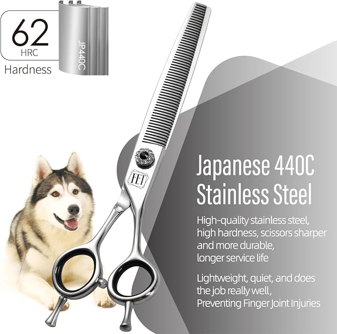 Dog Grooming Scissors: 7.5 inch Pet Blender Shears Made Of Japanese 440C Advanced Stainless Steel Professional Grooming Scissors for Dogs Cats and Other Pets